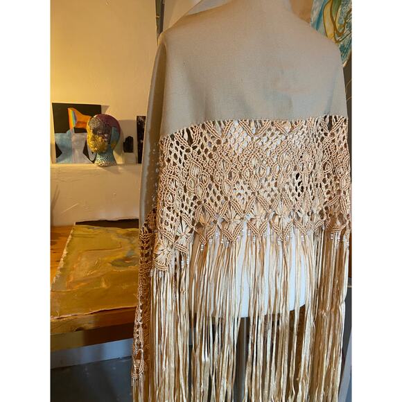 Shawl, macramé, Tablecloth Vintage 60s 70s Boho Hippie - Picture 1 of 5